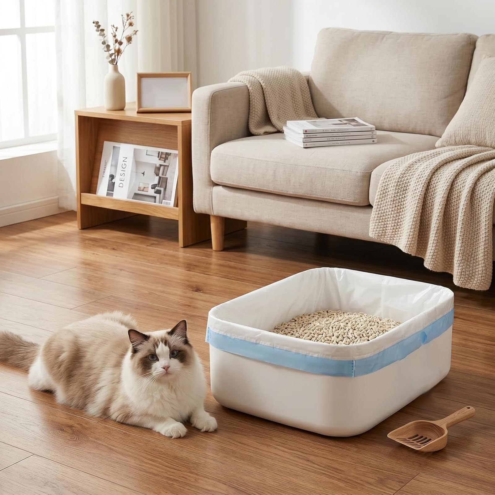 Sacchetti per lettiera per gatti, misura L, 20 pezzi, 65 x 40 cm, sacchetti per lettiera per gatti, extra forti con laccetti, per lettiera per gatti, inserti igienici per lettiera