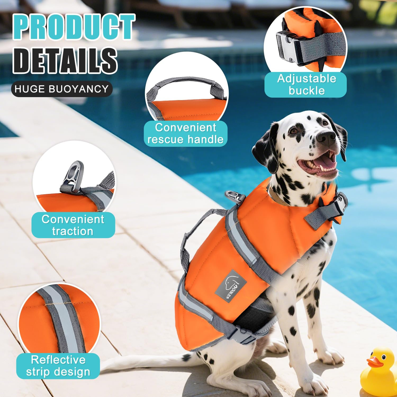 Voarge Dog Life Vest, Swimming Float Jacket Adjustable, Dog Life Jacket for Small Medium - Image 4