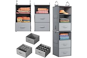 Pipishell 6-Shelf Hanging Closet Organizer with 2 Removable Drawers