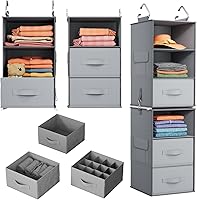 Pipishell 6-Shelf Hanging Closet Organizer Gray: Separable 3-Tier Shelves, 3 Drawers, Side Pockets for Wardrobe & Nursery Storage