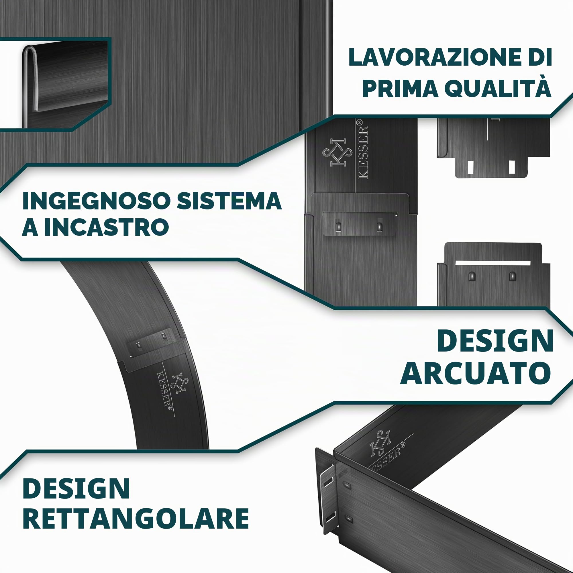 KESSER® Bordo per l'erba 10m 100x14cm Bordo per l'erba Bordo per lo sfalcio Palizzata metallica Negro