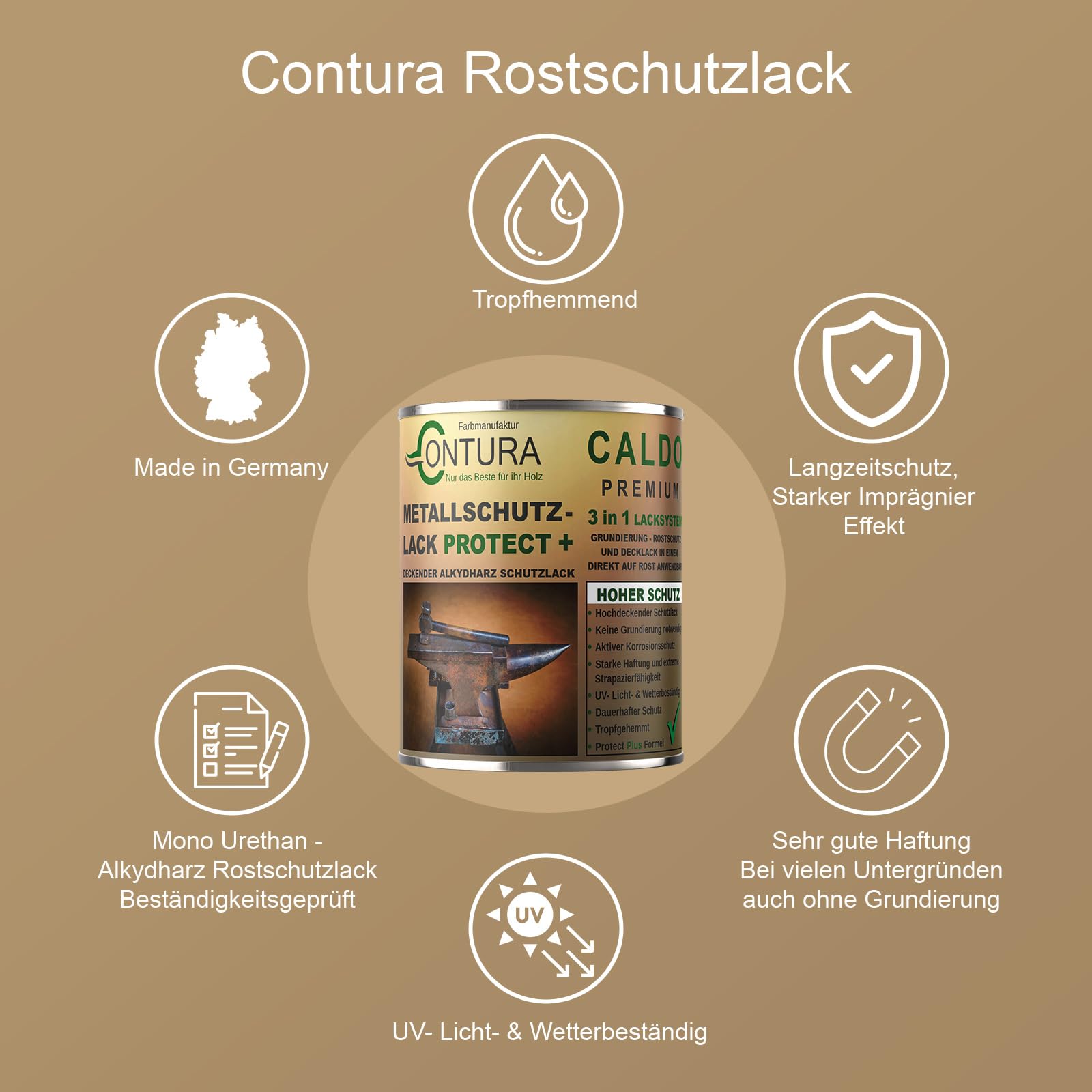 Contura 3in1 Rostschutzfarbe Metallschutzlack Seidenmatt RAL Metall Lack Farbe Grundierung (Farblos, 2,5 Liter)
