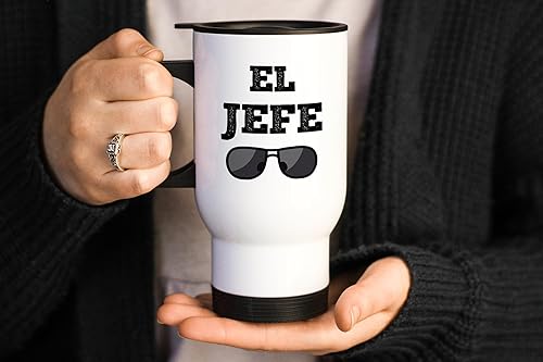 Miniatura 2 de Taza de café de viaje de 14 onzas para el jefe El Jefe. Dicho divertido en español para los jefes. Regalo para tu Jefe (acero inoxidable de 14 onzas)