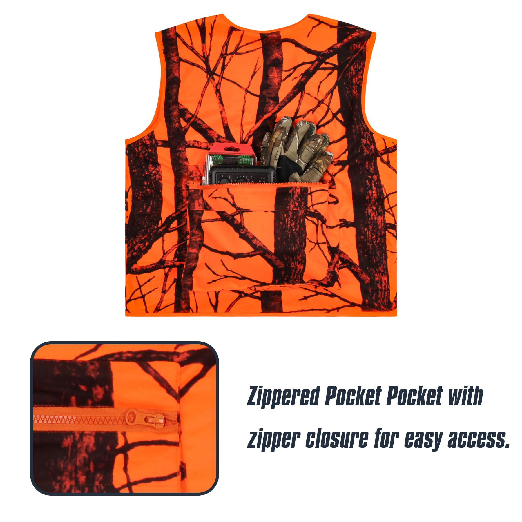 VicBre Blaze - Chaleco de caza naranja con bolsillos para hombre, ropa de abrigo para pesca, camping