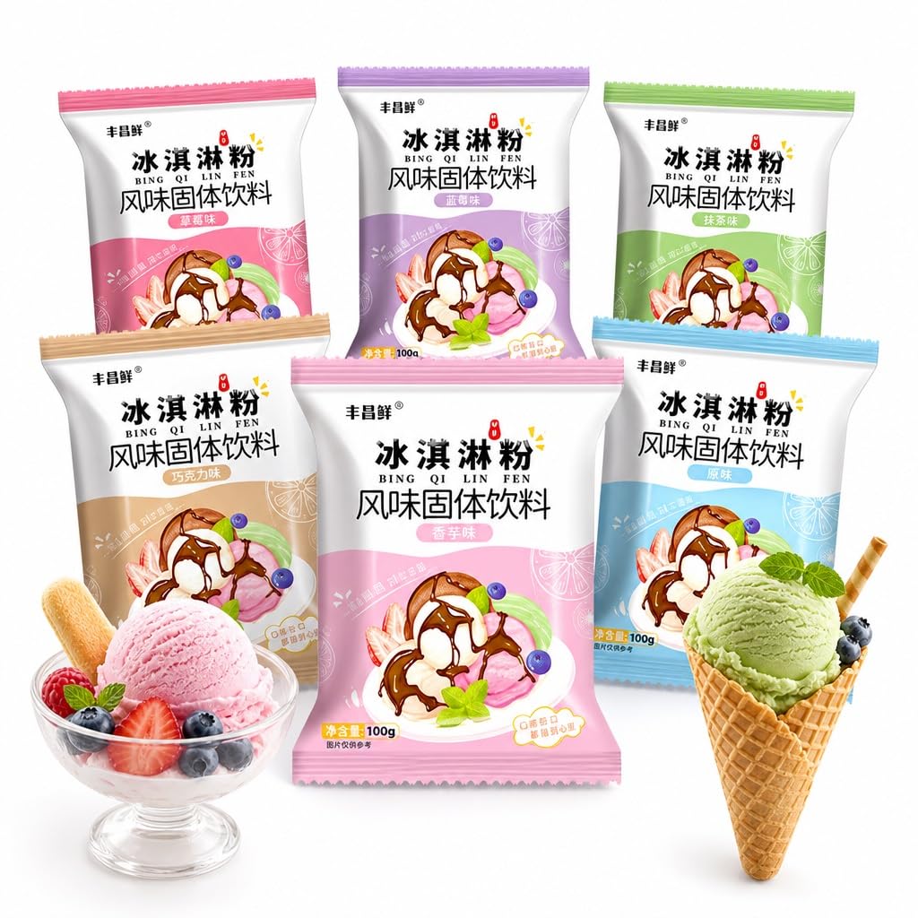 Mieszanka Lodów W Proszku 6 Smaków - DIY Domowe Lody Na Deser, Piekarnia I Kawiarnia Truskawka, Jagoda, Matcha, Czekolada, Taro, Oryginalne Opakowanie 100g