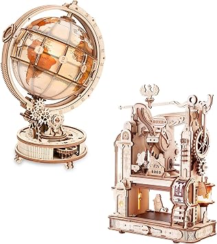 ROKR 3D Wooden Puzzles for Adults Illuminated Globe and Classic Printing Press Wooden Puzzles Model