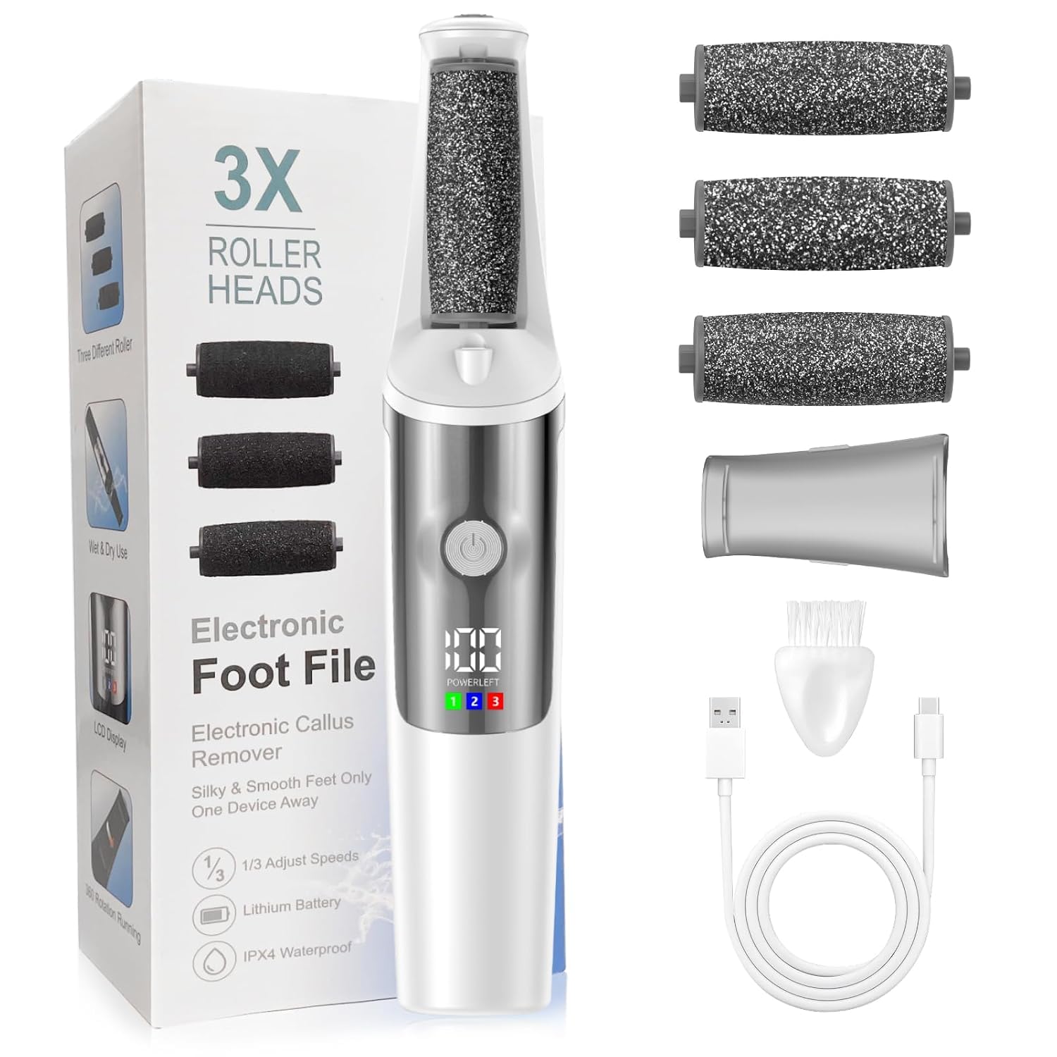 Electric Callus Remover with 3 Head Rollers, 3 Speed, Portable Foot Scrubber, Rechargeable Feet File for Foot Care, Dead Skin Remover, Pedicure Machine for Dry and Crack Feet-image-48