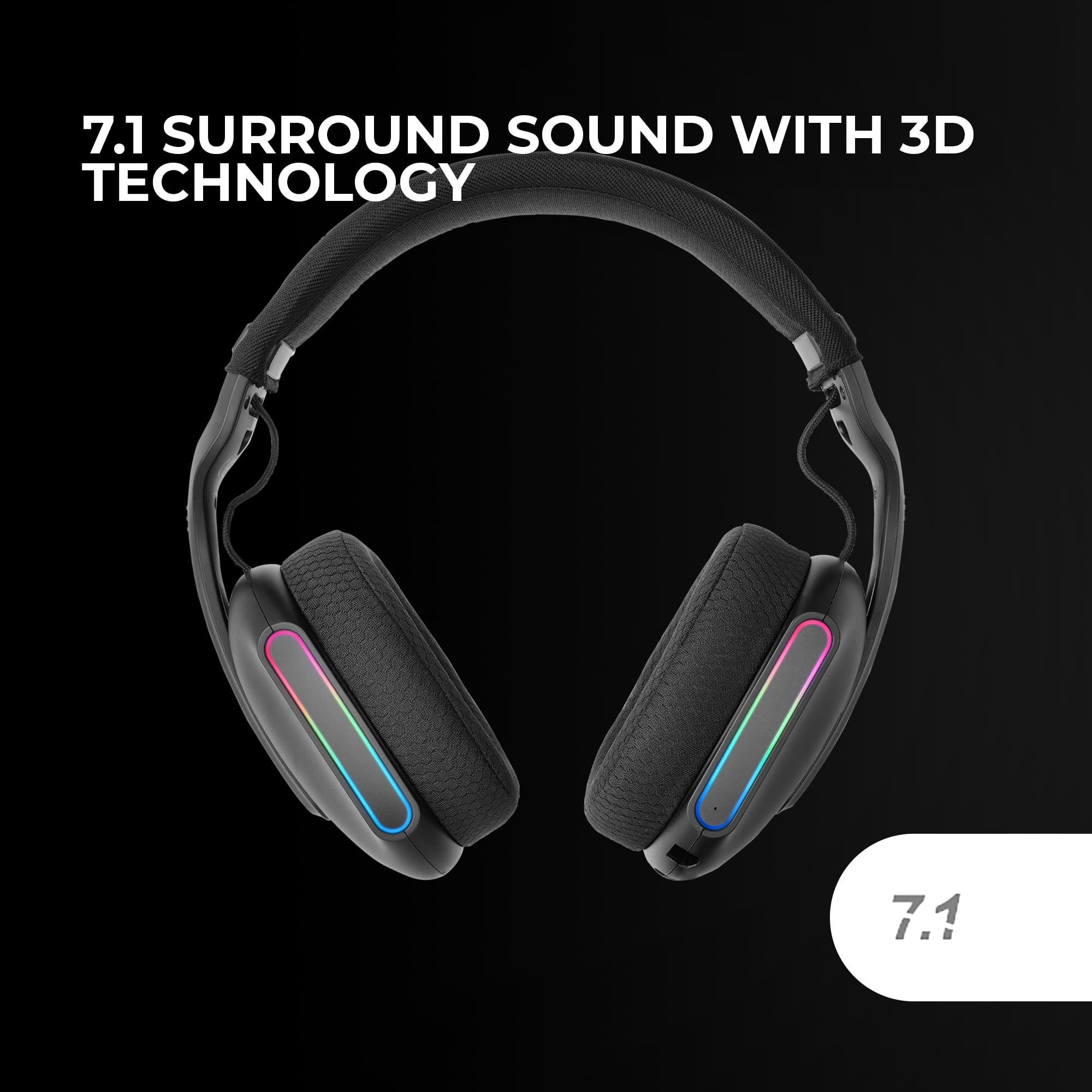 Mars Gaming MHW-PRO, Kabelloses Gaming-Headset ARGB Flow, 3D Surround Sound 7.1, Bluetooth 5.3 + 2.4GHz + 3,5-mm-Klinke, Ultraleichtes Ergonomisches Design, Duales Mikrofon, Multiplattform, Schwarz