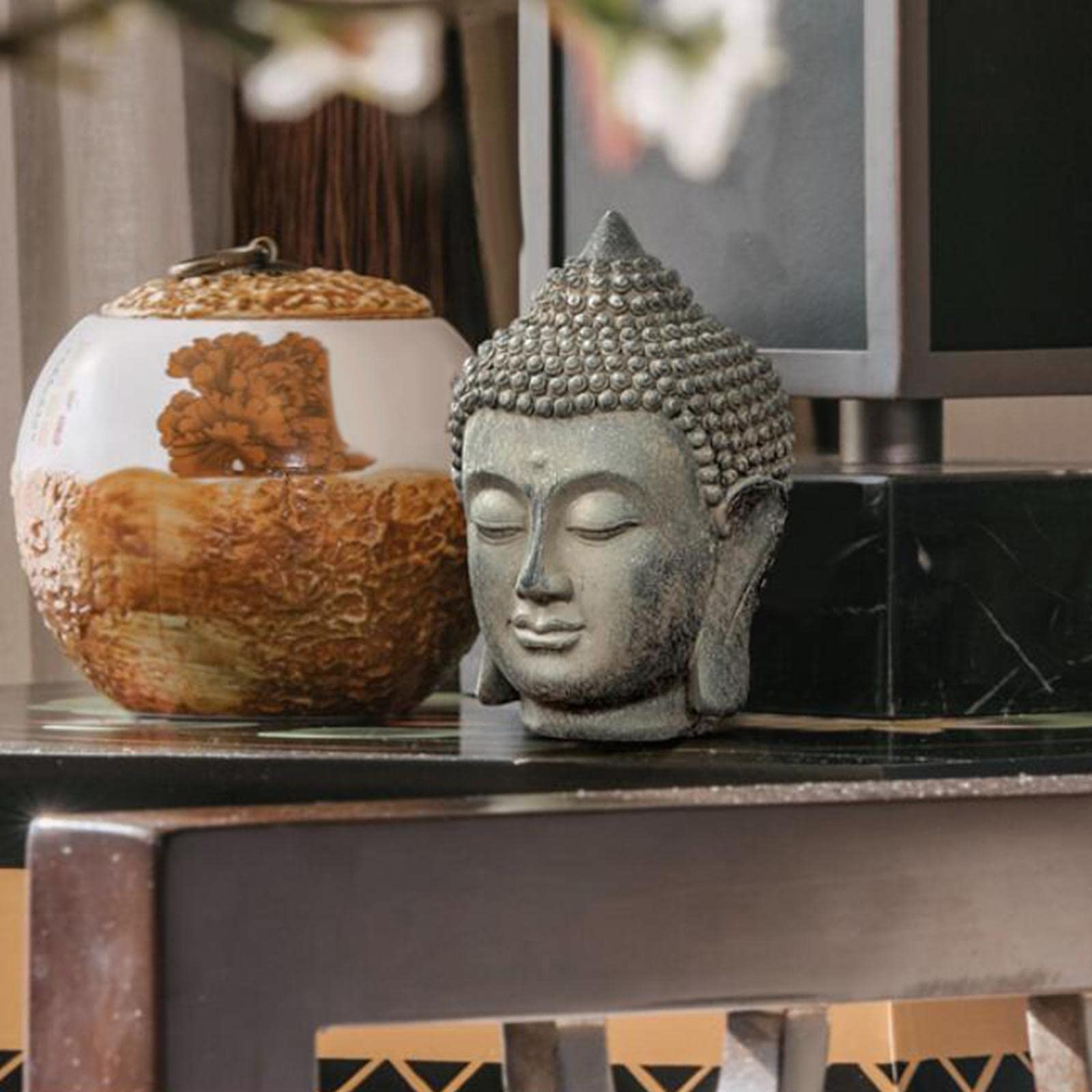 Statua Testa di Buddha, Statuetta, Statue di Buddha Fengshui, Portico Ufficio Soggiorno Ornamento Decorativo Desktop Interno/Esterno, Scultura Med