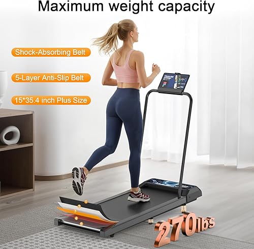 Miniatura 6 de Walking Treadmill Pad with Handle Bar, Silent and Foldable Fitness Equipment, Treadmill with 4-in-1 Modes, Easy Assembly, Portable Home Gym Equipment