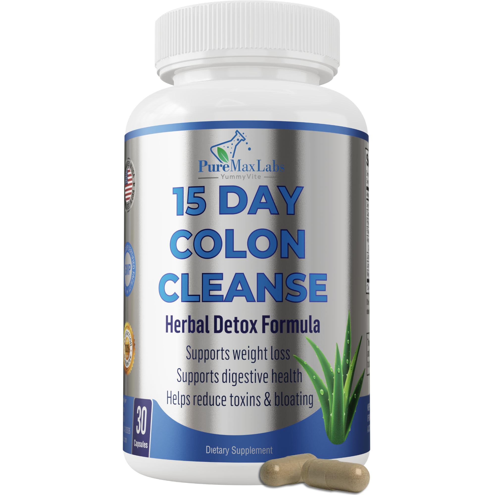 YUMMYVITE 15 Day Colon Cleanse and Detox, Herbal Detox Formula, Supports Weight Loss, Constipation Relief - Boosts Energy. Flush Toxins, Natural Safe Colon Cleanser for Men and Women - 30 Capsules