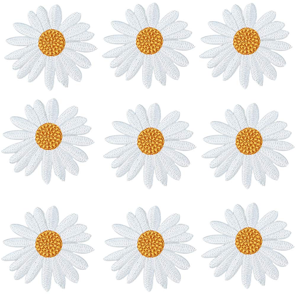 Daisy Patches Sunflowers Iron On Sew On Appliques Stickers Flowers Delicate Embroidery Decals Badges Logos Fabric DIY Crafts Repair Stickers Decoration for Backpack Hat Shoes Bags T-Shirt 9 PCS