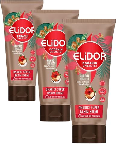 Elidor Doğanın Enerjisi Onarıcı Süper Saç Bakım Kremi Argan Yağı ve Hibiskus Özü Dökülme Karşıtı ve Güçlü Uzamayı Destekleyici (170 ml) (3 paketi)