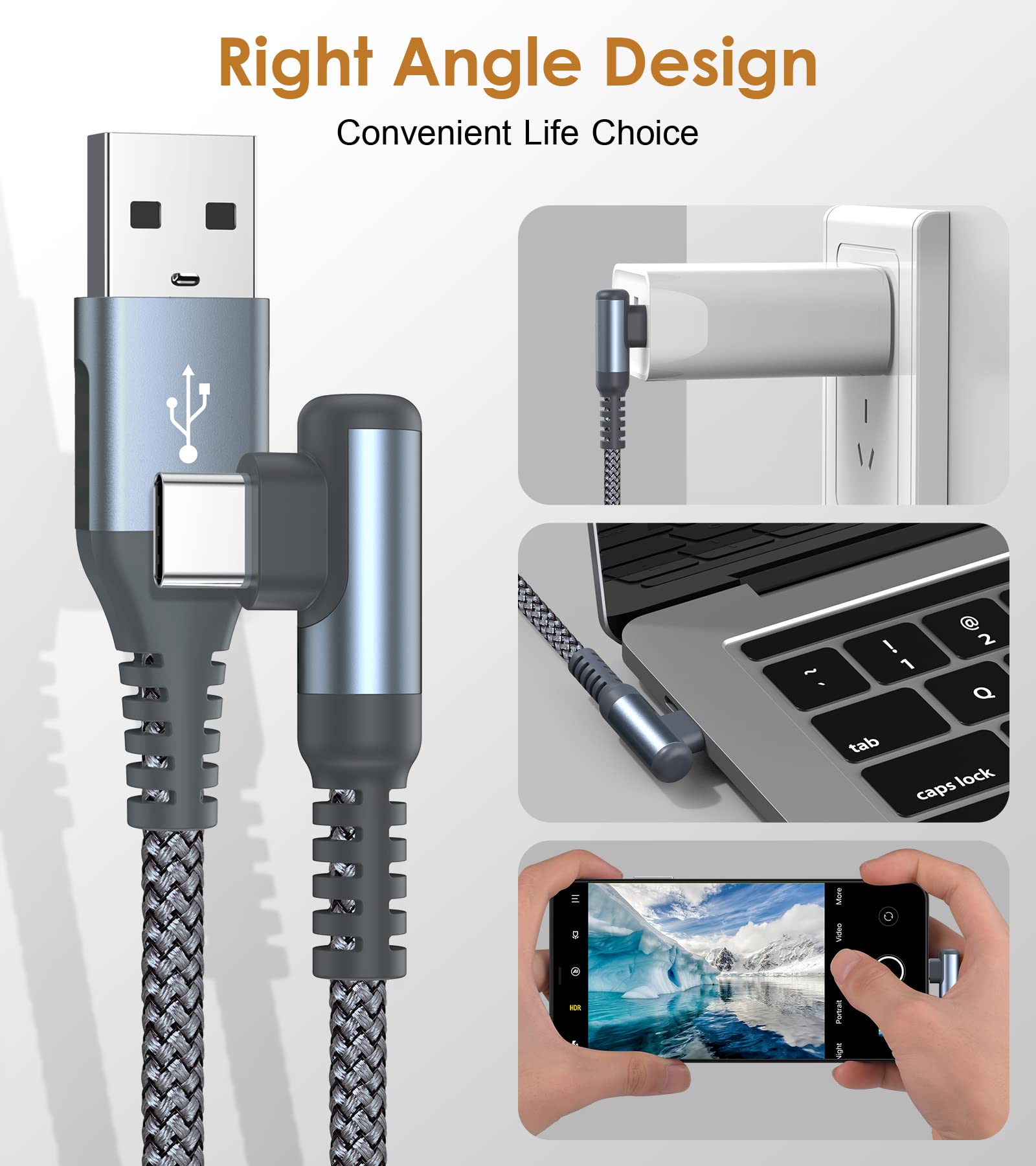 AviBrex Cavo USB Type-C di 90 Gradi [2 Pezzi 2M], Tipo C Cavo USB A a USB C 3,1A Ricarica Rapida Nylon per i Phone 17 16 15 Pro Max,Samsung S25 S24 a S8,A71,A54,M31,Note20,Xiaomi,Huawei,Pixel,LG