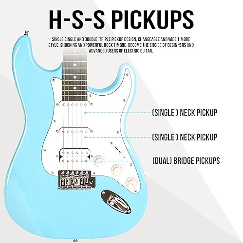 Miniatura 5 de Soulmate Kit de guitarra eléctrica de tamaño completo de 39 pulgadas para principiantes, guitarra eléctrica HSS de cuerpo sólido con amplificador,