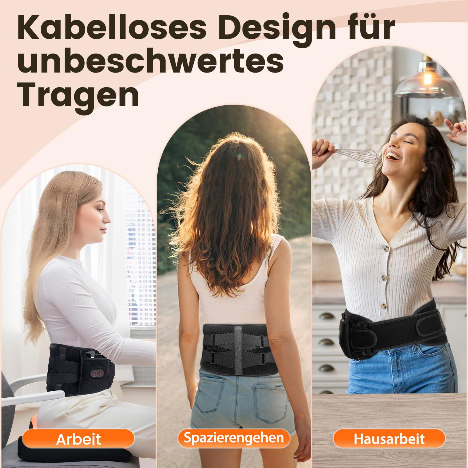 AROMA SEASON Wärmegürtel Vibrationsmassage mit Akku | Heizkissen für Rücken mit Massagegerät und Abschaltautomatik | Kabellos Rückenwärmer