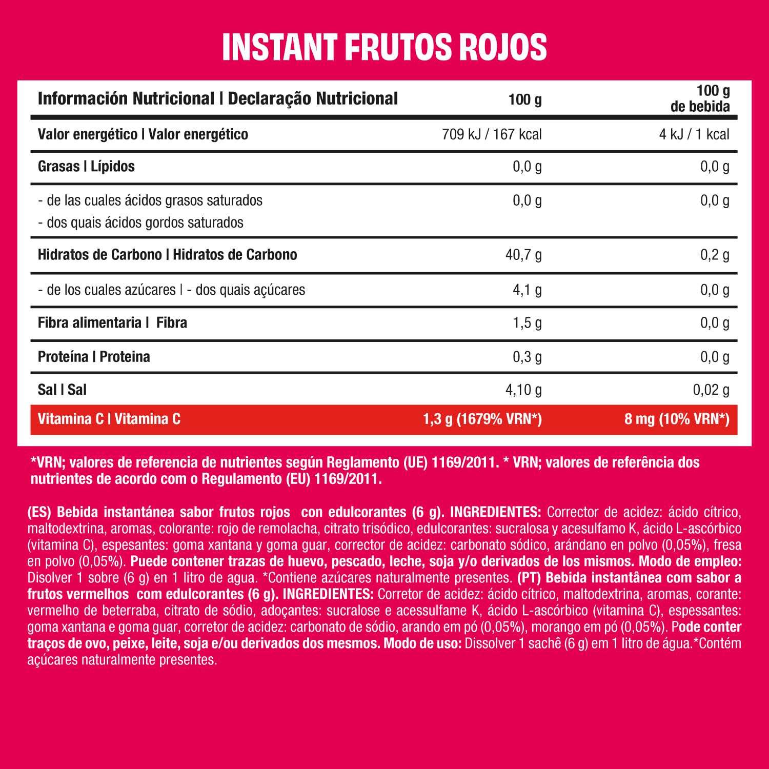 JustLoading saborizante de agua sin azúcares añadidos sabor frutos rojos - Monodosis = 1 litro de bebida - Sólo 1 kcal/vaso- Con Vitamina C - Sin gluten - Polvos para saborizar 56 l de agua (56x6g)