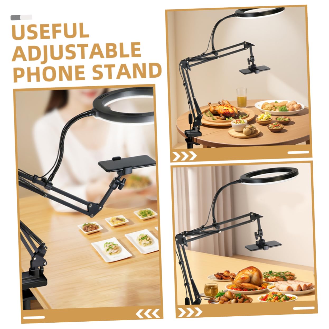 Soporte Ajustable para Teléfono Móvil Negro, Abs y Aleación