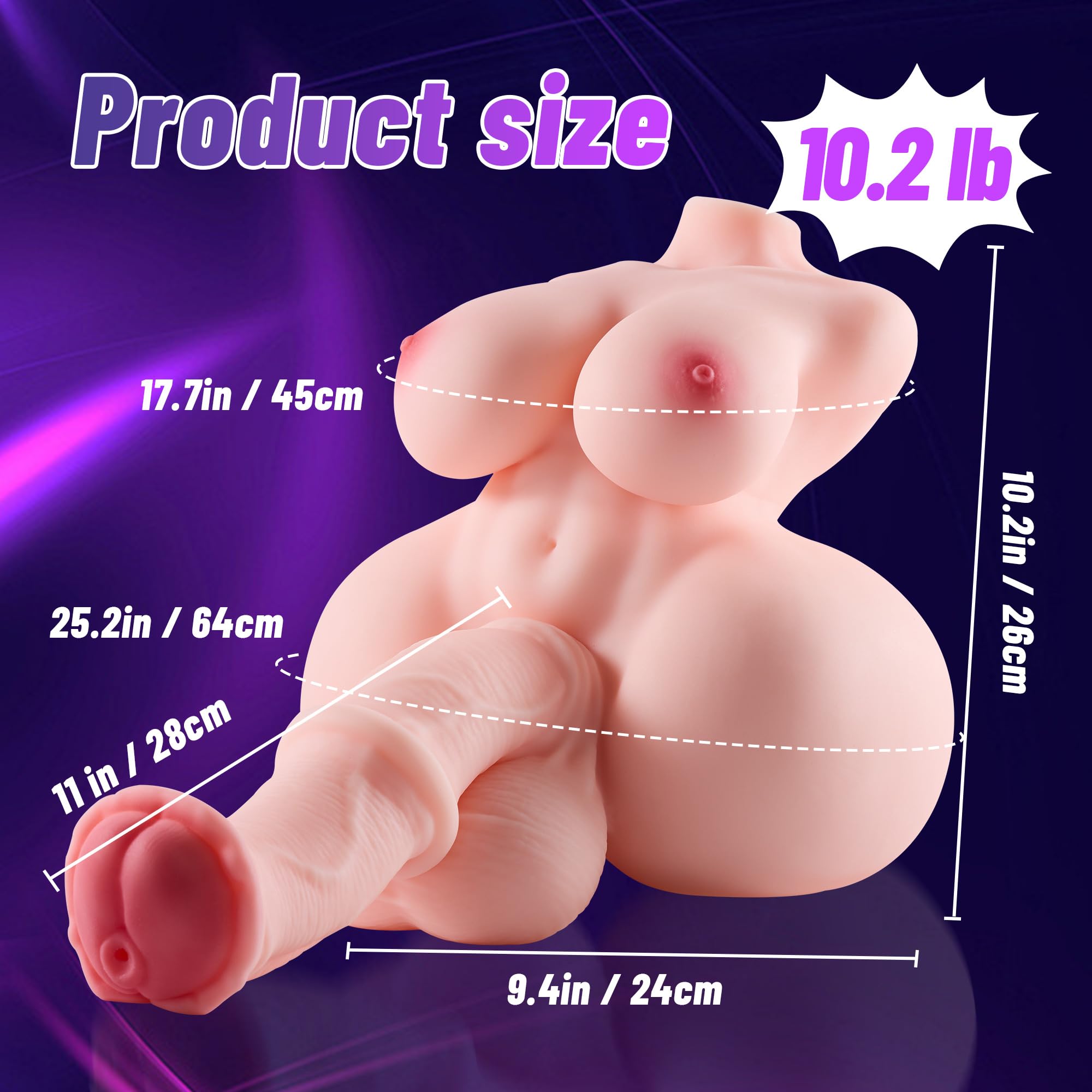Male Masturbator FUTA Sex Doll Pocket Pussies, Realistic Skin Texture Soft Female Big Ass & Pussy Adult Sex Toys with 3 Hole Deeper Vagina & Tight Anal & Flexible Dildo, 10.5LB Torso Sex Dolls: FUTA sex doll