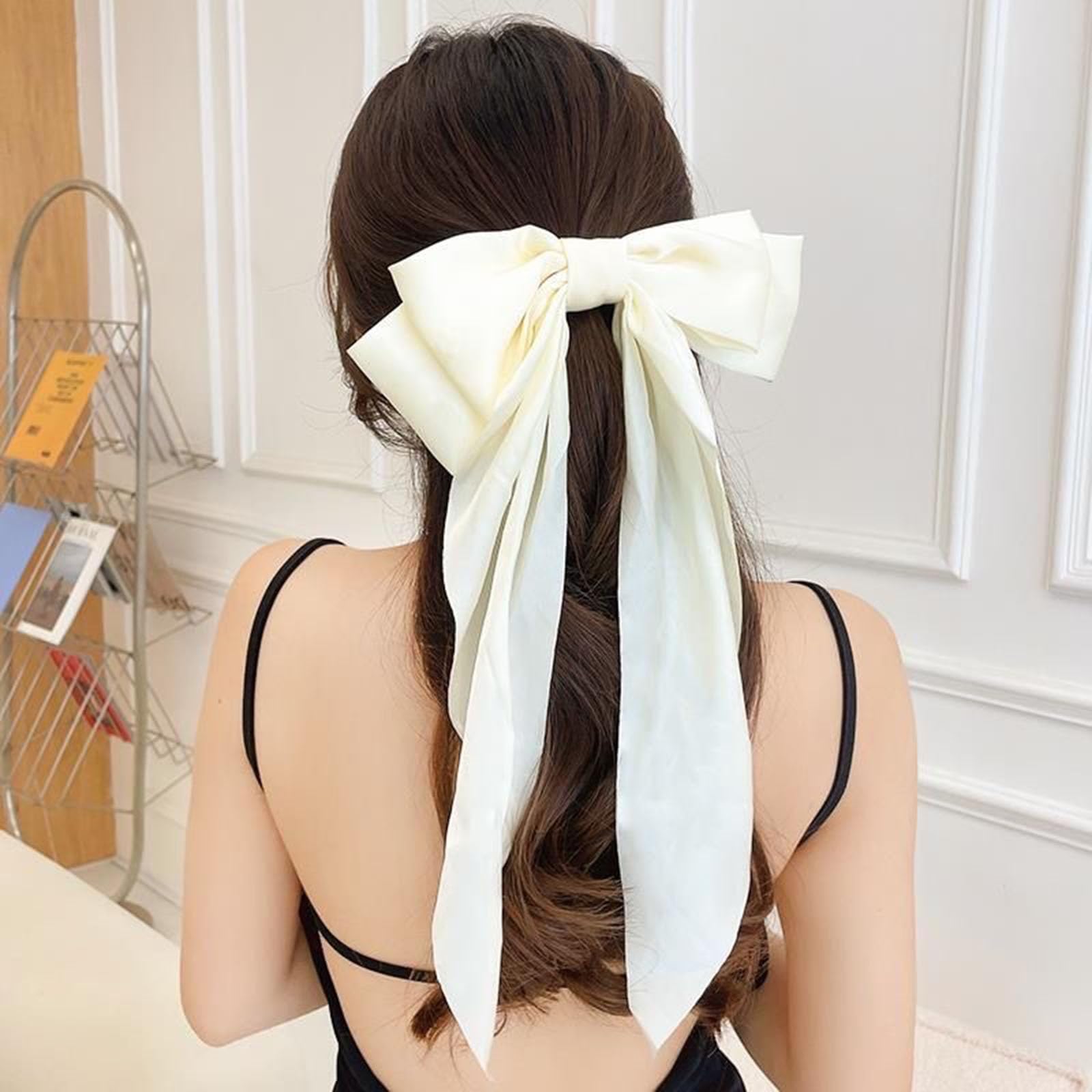 ZOONAI 2Pcs Big Satin Layered Hair Clip for Women Girls Large Long Bow Hair Clip Bowknot Hairpin Hair Accessories (Black Wine Red) - Image 4