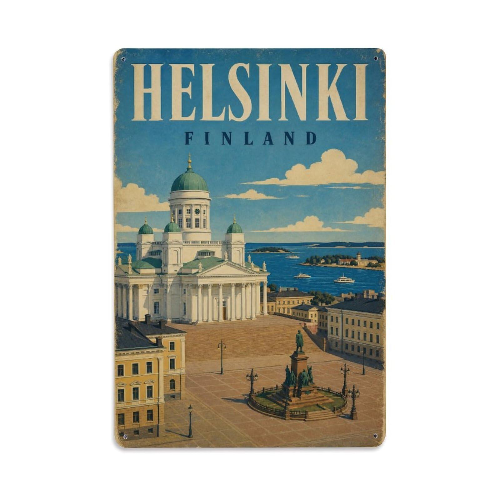 Retro Travel Finland Helsinki Metal Tin Sign Plaque Wall Decor for Cafe, Club Bar, Office, Garden Metal Poster 8x12Inch