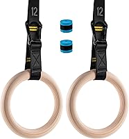 Cupbunny Wooden Gym Rings with 9ft Numbered Quick-Adjust Straps - 1.25" Olympic Rings for Home Gym, Calisthenics, Camping & Travel