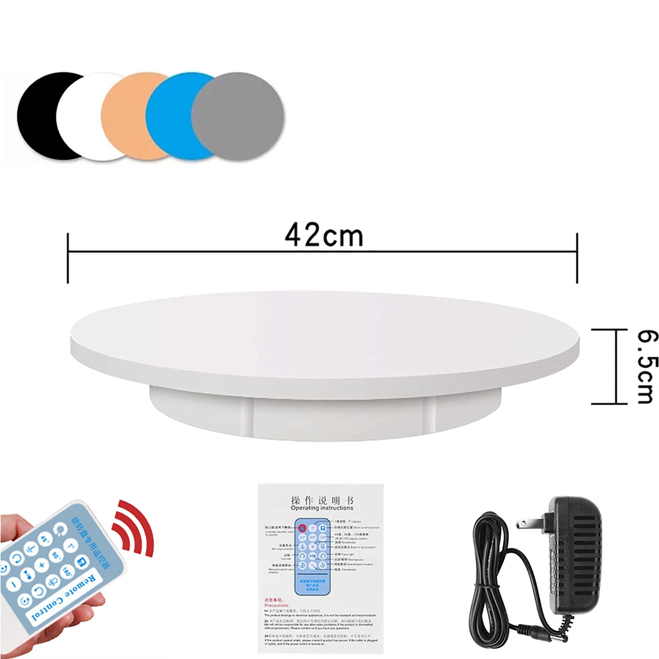 Drehteller Elektrisch 100kg 42cm, 360° Elektrisch Drehteller Fernbedienung, Motorisierter Rotierender Displayständer für Schmuck/Uhren/Modell Produktanzeige,White