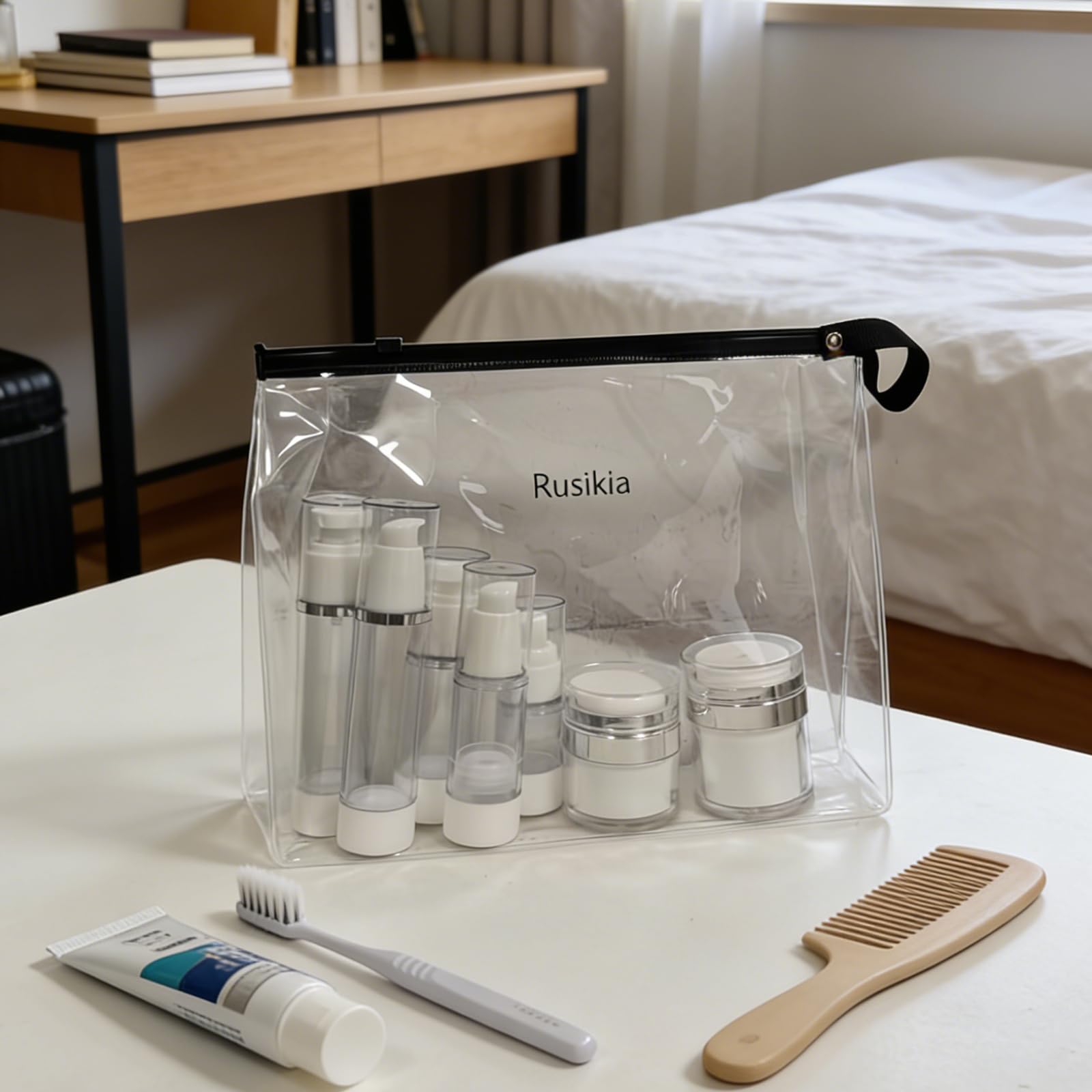 Confezione da 13 contenitori da viaggio, trasparenti, da 1,7/1/14,2 g, con pompa airless, contenitori per trucco, approvati TSA, bottiglie vuote da viaggio a prova di perdite, barattoli ricaricabili