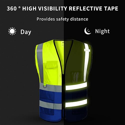 Miniatura 5 de BeautyWill Custom Safety Mesh Vest, Reflective Vest with Logo Class 2 Hi Vis constuction Vest Unisex Workwear with 5 Pockets