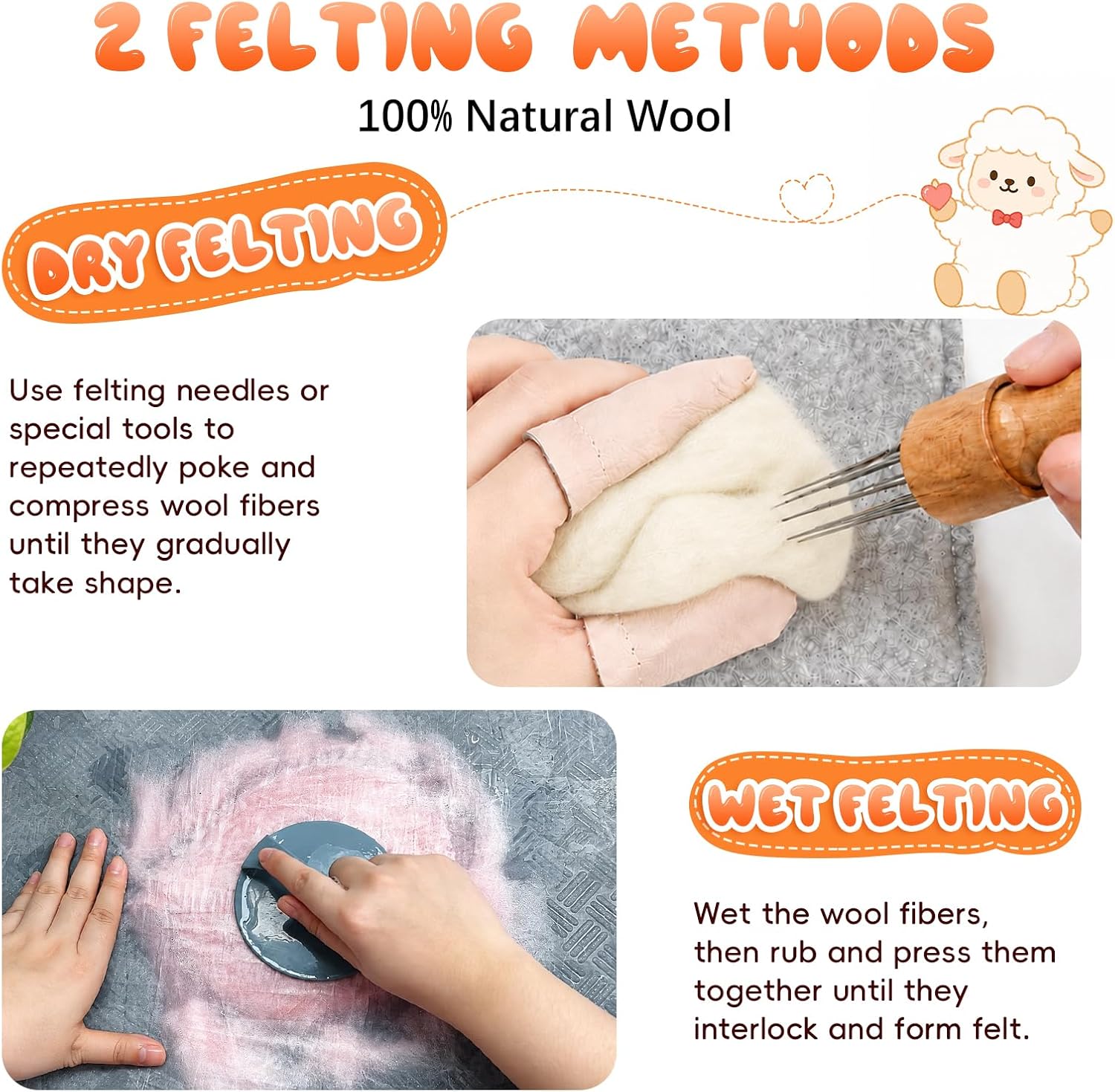 1.76oz(50g) Wool Roving: Needle Felting Wool White Roving Wool Felting Supplies Pure Wools Chunky Yarn Spinning Wool Roving for Needle Felting Wet DIY Hand Spinning(Milky White)