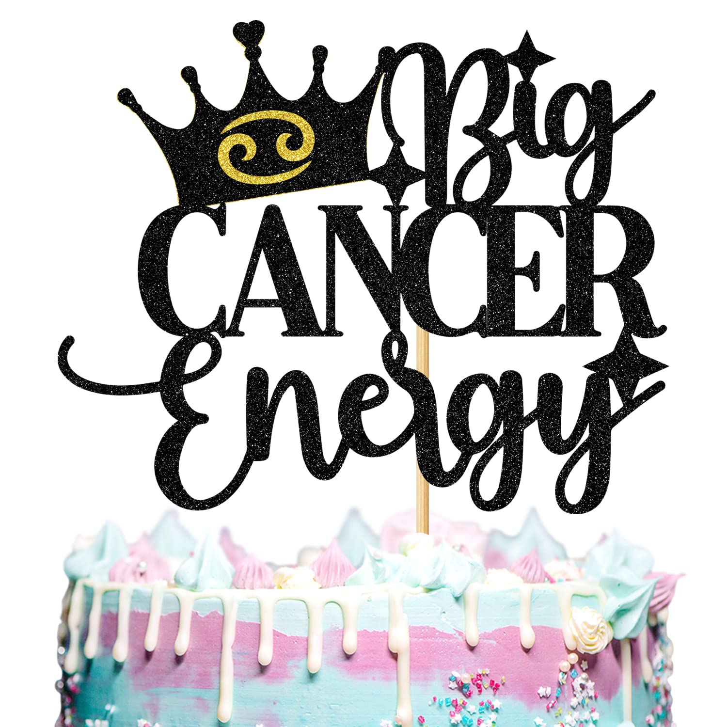 Aeryourtar Big Cancer Energy Cake Topper, Cancer Birthday Cake Decor, 12 Constellation Zodiac Theme Birthday Party Decorations Supplies, Black Glitter