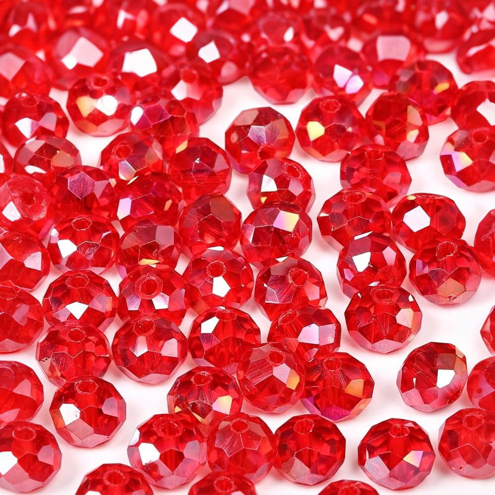 Photo 1 of 100 Pcs Crystal Glass Beads for Jewelry Making Bulk Faceted Gemstone Rondelle Loose Beads for Bracelet DIY Crafts 6 Mm(Red)