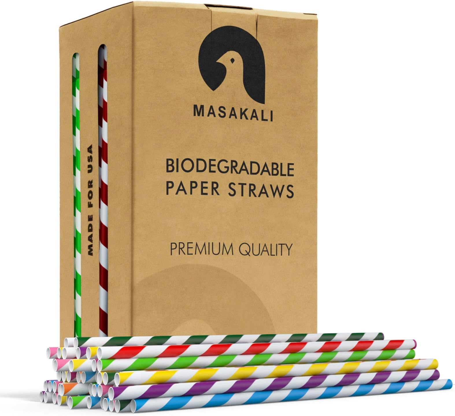 Biodegradable Paper Straws - 10 Unique Colors Rainbow Stripe Paper Drinking Straws - Paper Straws Bulk for Cocktail, Juices, Soda