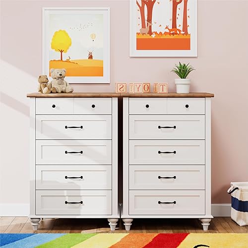 Miniatura 3 de WAMPAT Mueble de TV grande con 10 cajones, cómoda de madera de mediados de siglo y cajoneras de almacenamiento, cómoda para niños con patas de