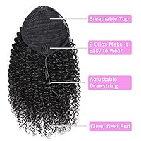 Vista 54 de Human Hair Water Wave Drawstring Ponytail Extensions - Natural Black Corn Wave for Black Women - Clip in Extensions (20")