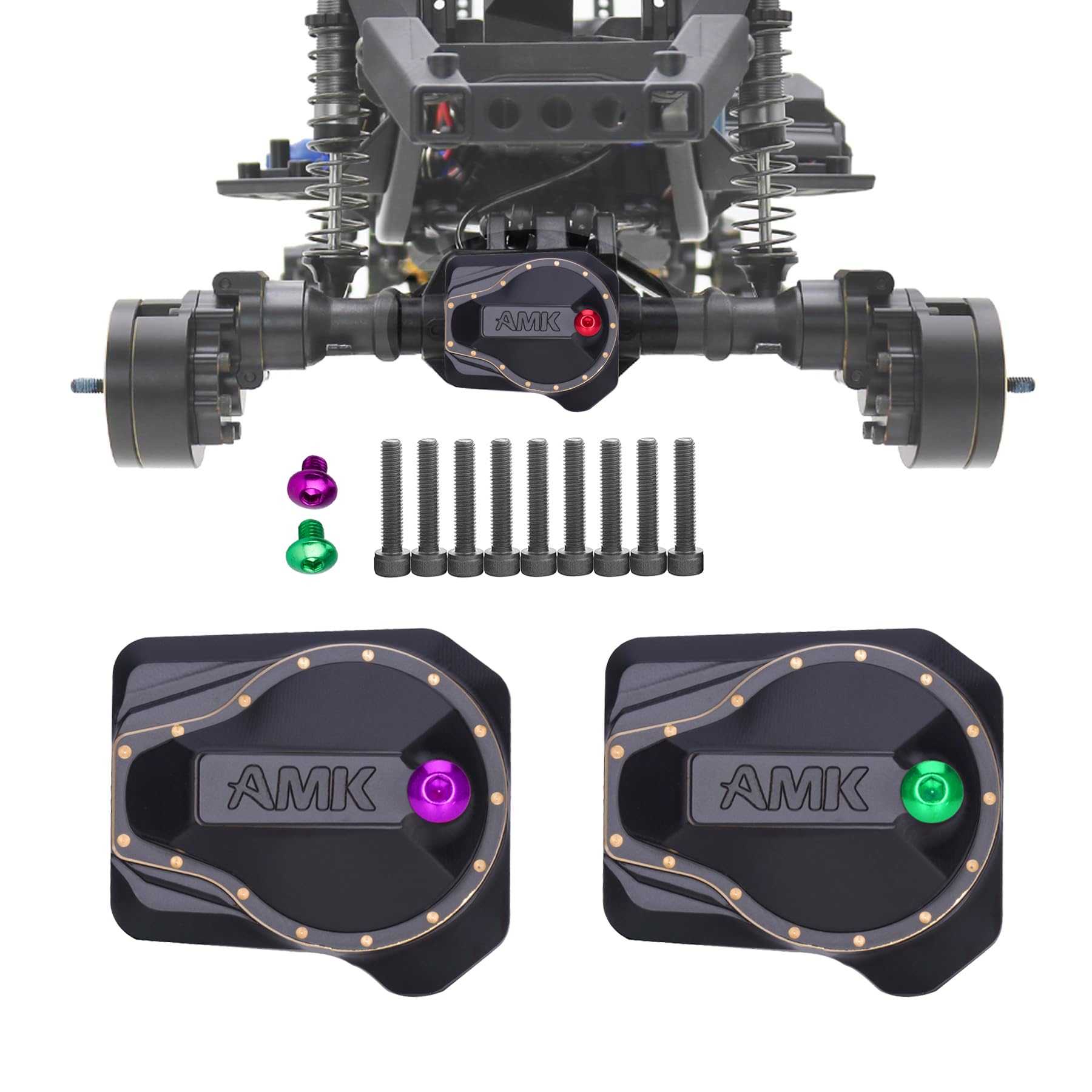 AMK TRX4 Brass Differential Cover, TRX4 Portal Axle Housing Brass Diff Cover with Oiling Hole, Front and Rear Axle Housing Covers for 1/10 RC Crawler Car TRX4 Upgrade Parts