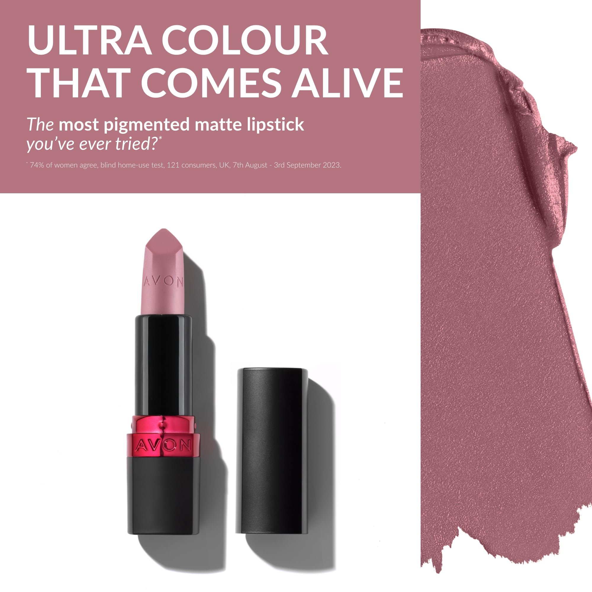 Avon Ultra Matte Lipstick Posh Petal with Vitamin E, Avocado Oil and Sesame Oil for Comfortable Coverage that Won't Cake - Image 2