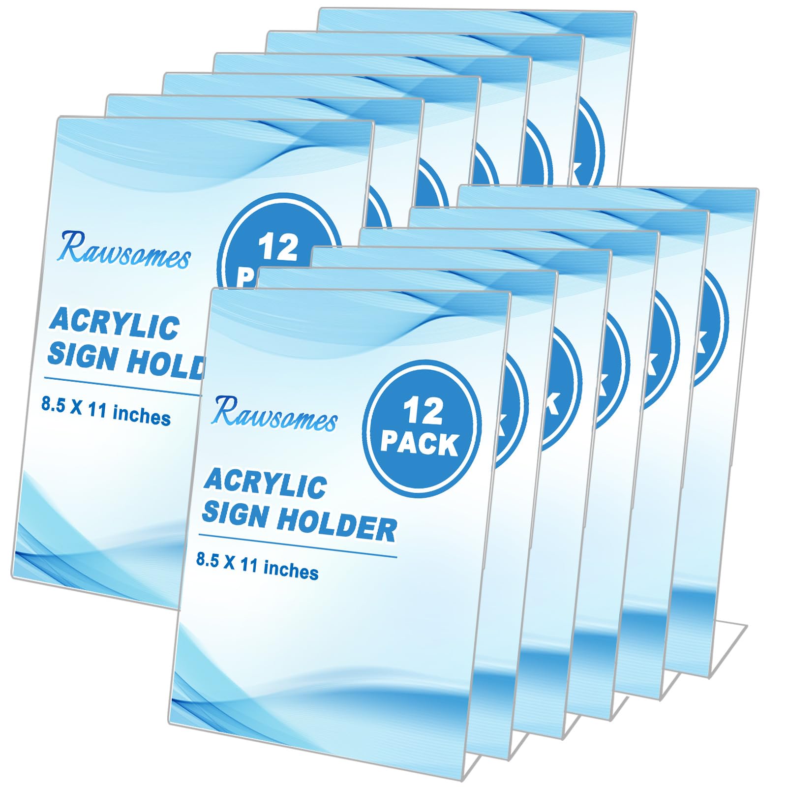 RawsomesAcrylic Sign Holders 8.5x11'' Clear Display Stand, Plastic Table Top Sign Holder, Ad Picture Frames,Photo Frame, Flyer Holder for Office, Hotel,Restaurant, Home, Store 12 Packs