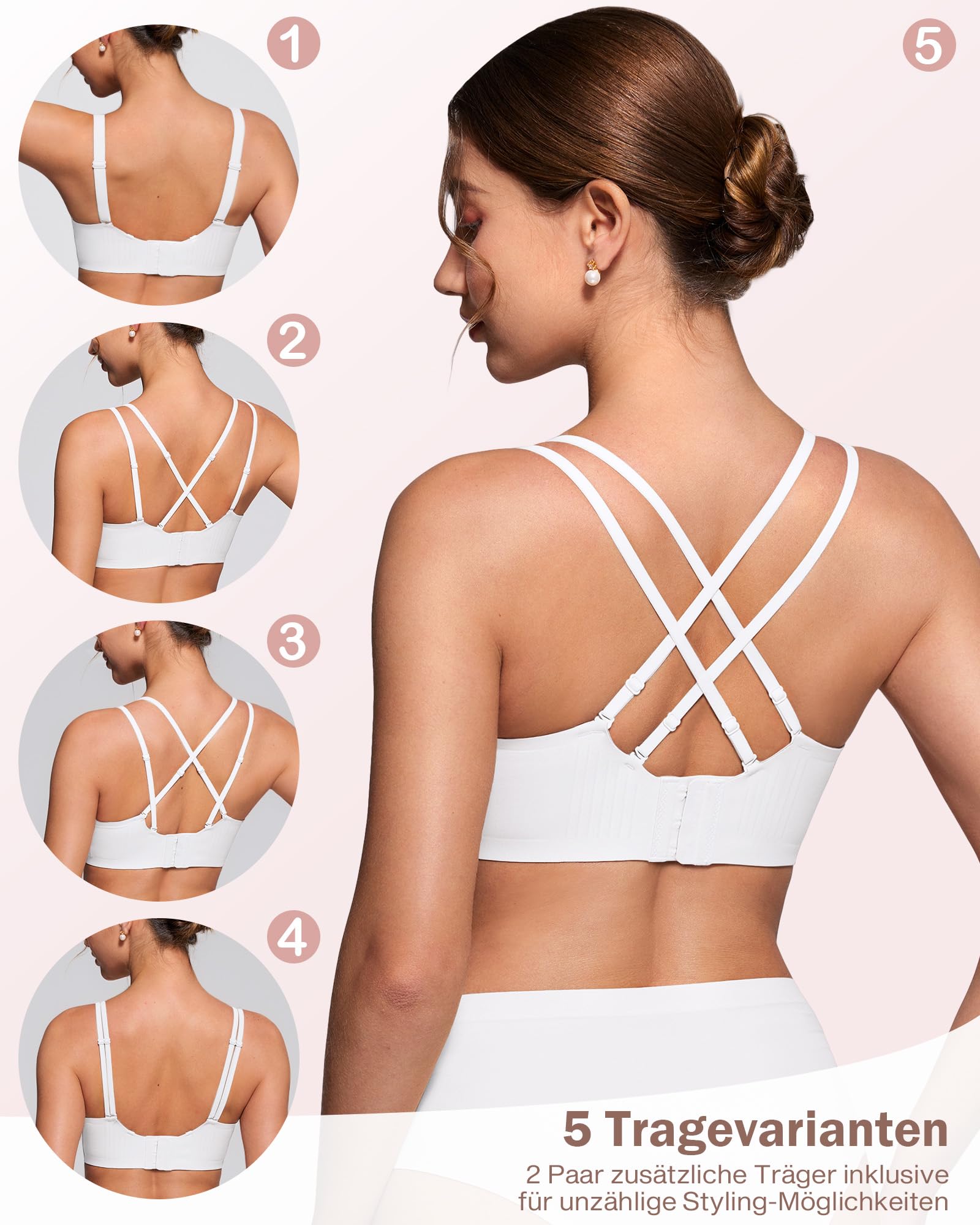 As Fairy Beauty Back Reggiseno da donna, senza cuciture, senza fili, Jelly Strip, reggiseno push-up confortevole, copertura completa, per tutti i giorni, con 2 set di bretelle