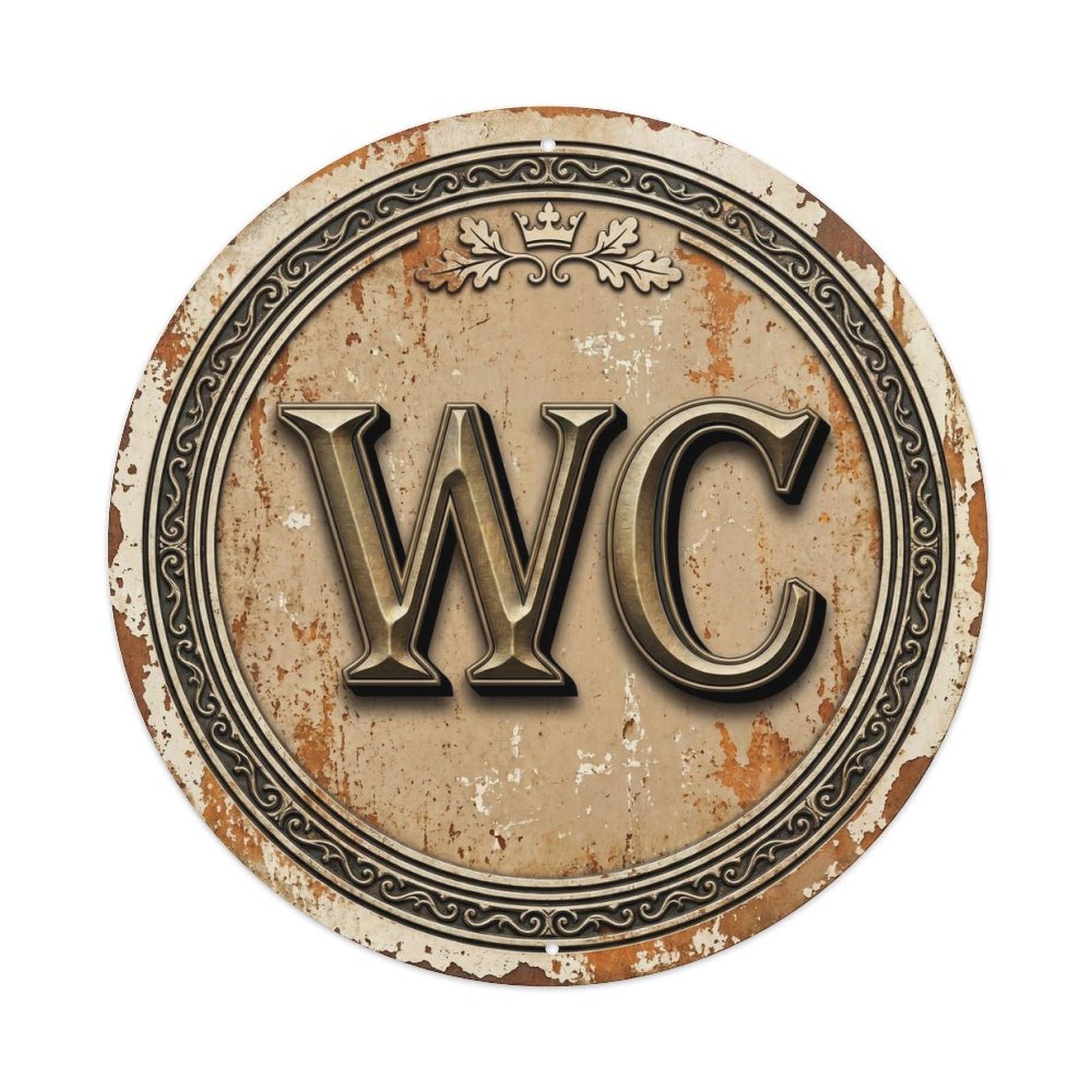 Fqcyn Style Toilet （Wc） Majestic Vintage Ornament Metal Tin Sign Plaque Wall Decor For Cafe, Club Bar, Office, Home Garden Round Metal Poster 8X8inch