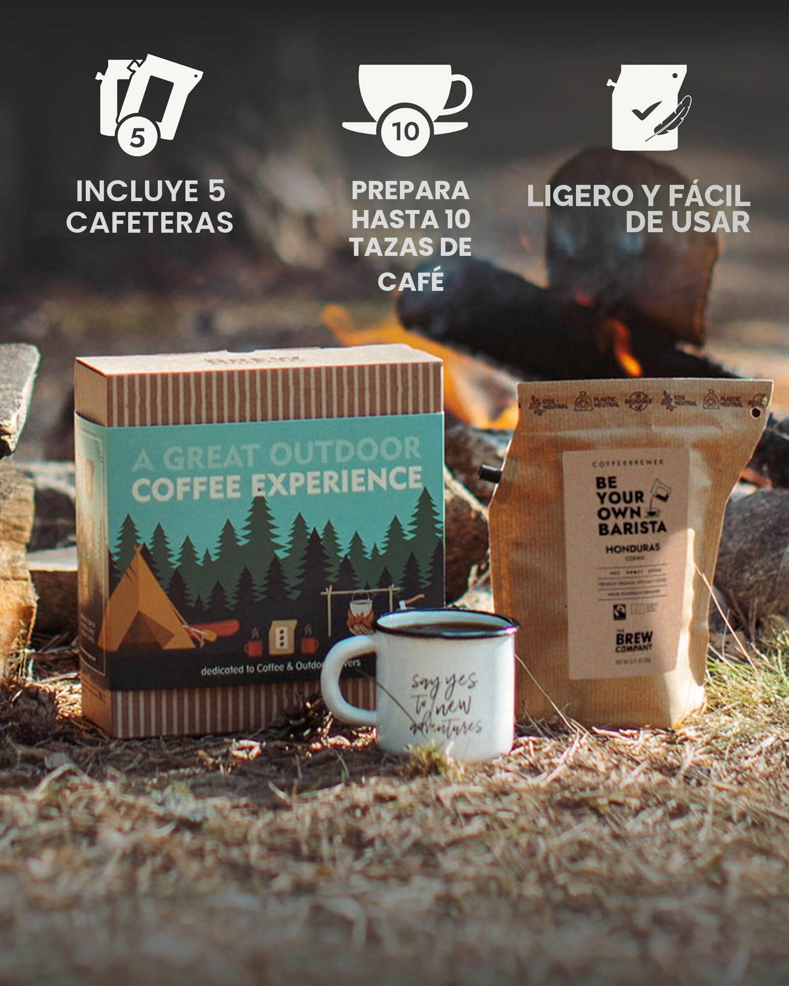 Caja de regalo de café gourmet al aire libre para hombres y mujeres, 5 cafés orgánicos y especiales de origen único del mundo en cerveceros innovadores, caja de muestra para los amantes de
