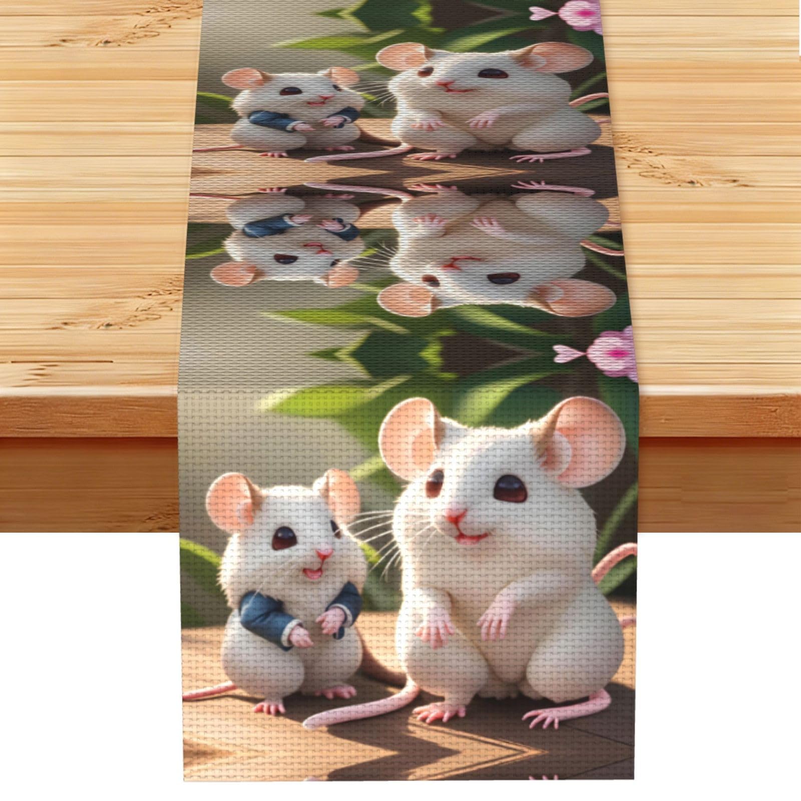 Mother and child rats Linen Look Table Runner 13x72-Wrinkle Resistant Farmhouse Style for Dining Table Decor