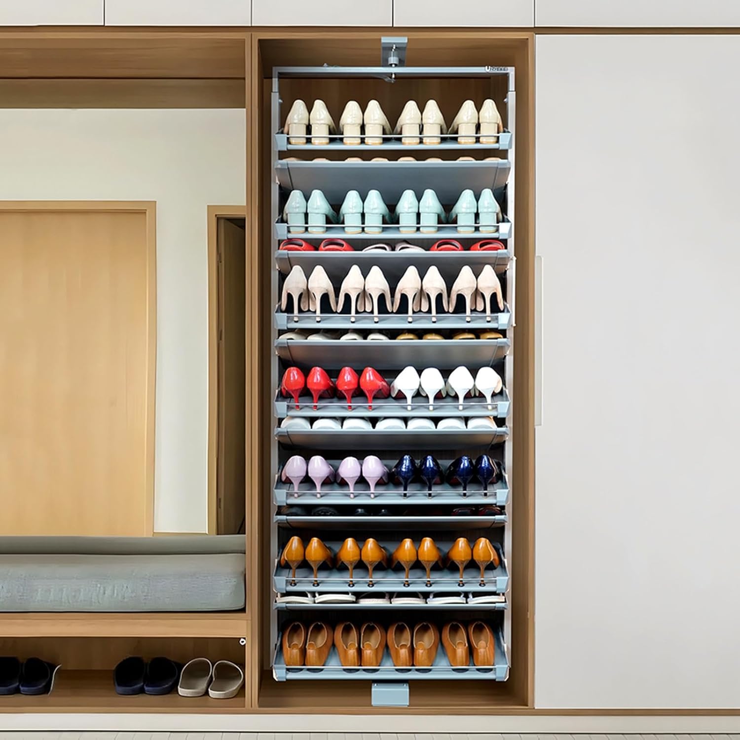 Shoe Storage Cabinet Cabinets Hallway Slim Cupboard Cupboards Hallways Slimline，360° Rotating Pull-Out Shoe Rack,Height-Adjustable Multi-Layer Shoe Cabinet,Home Stackable Storage Rack,Space