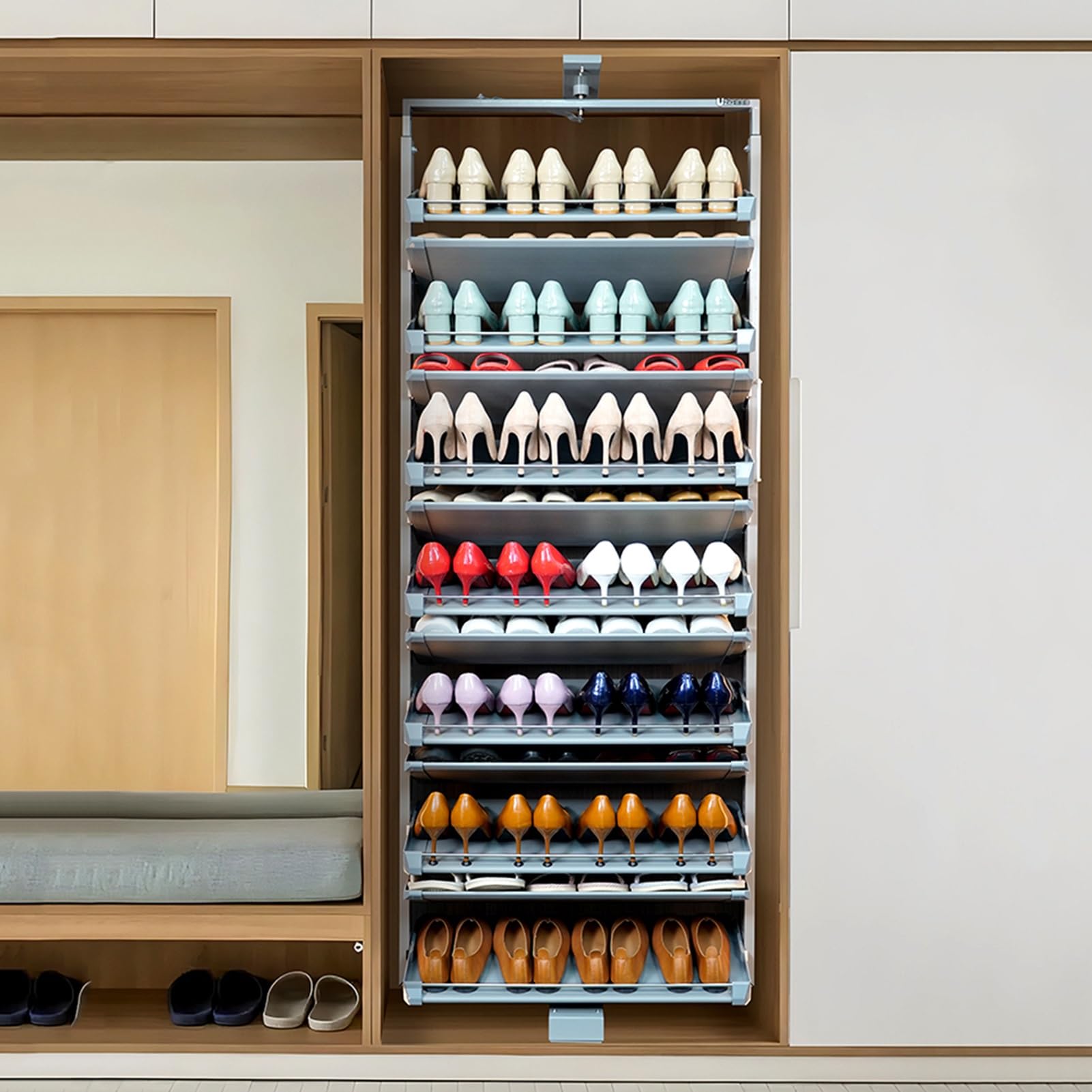 Zapatero extraíble giratorio de 360°, armario para Zapatos multinivel de altura Ajustable, estante de almacenamiento apilable para El hogar, ahorra espacio (6 niveles).