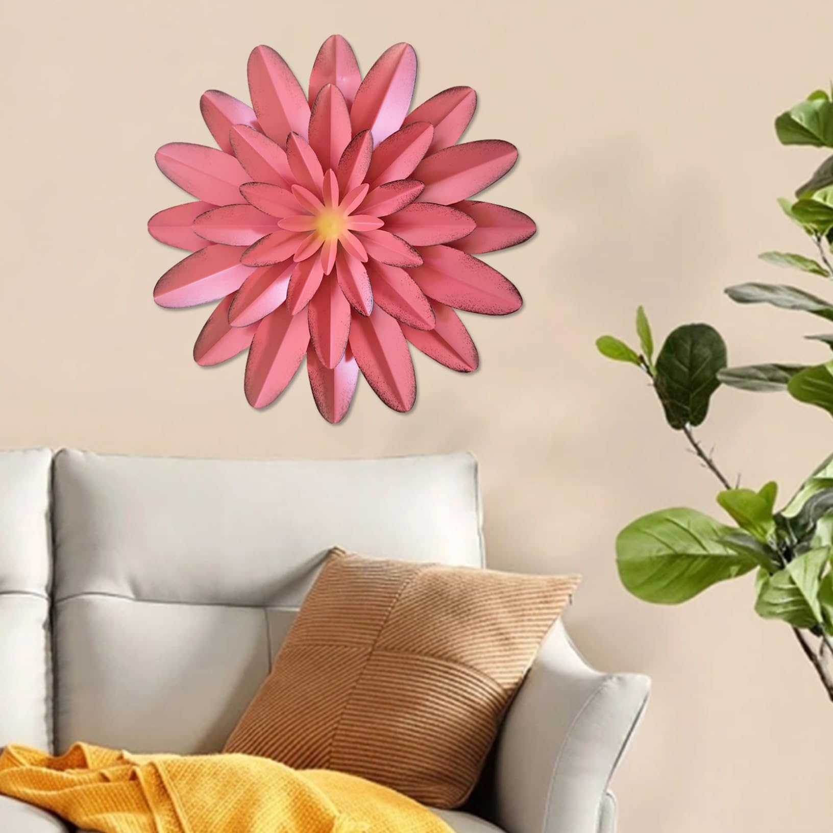 Décoration murale de 12 pouces en métal fleur 3D pour une maison accueillante