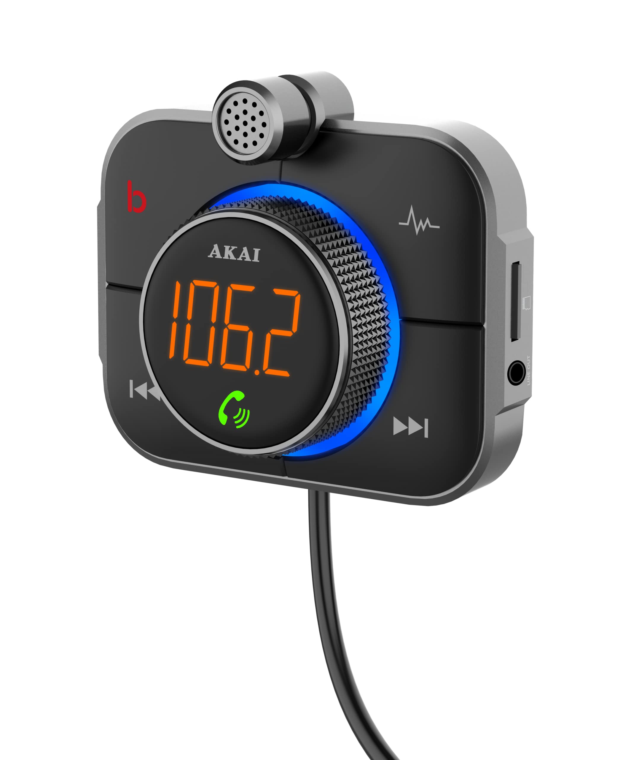 AKAI Trasmettitore Bluetooth 5.0 per auto, spina separata e parte di comando per presa d'aria, compatibile con QuickCharge e PD