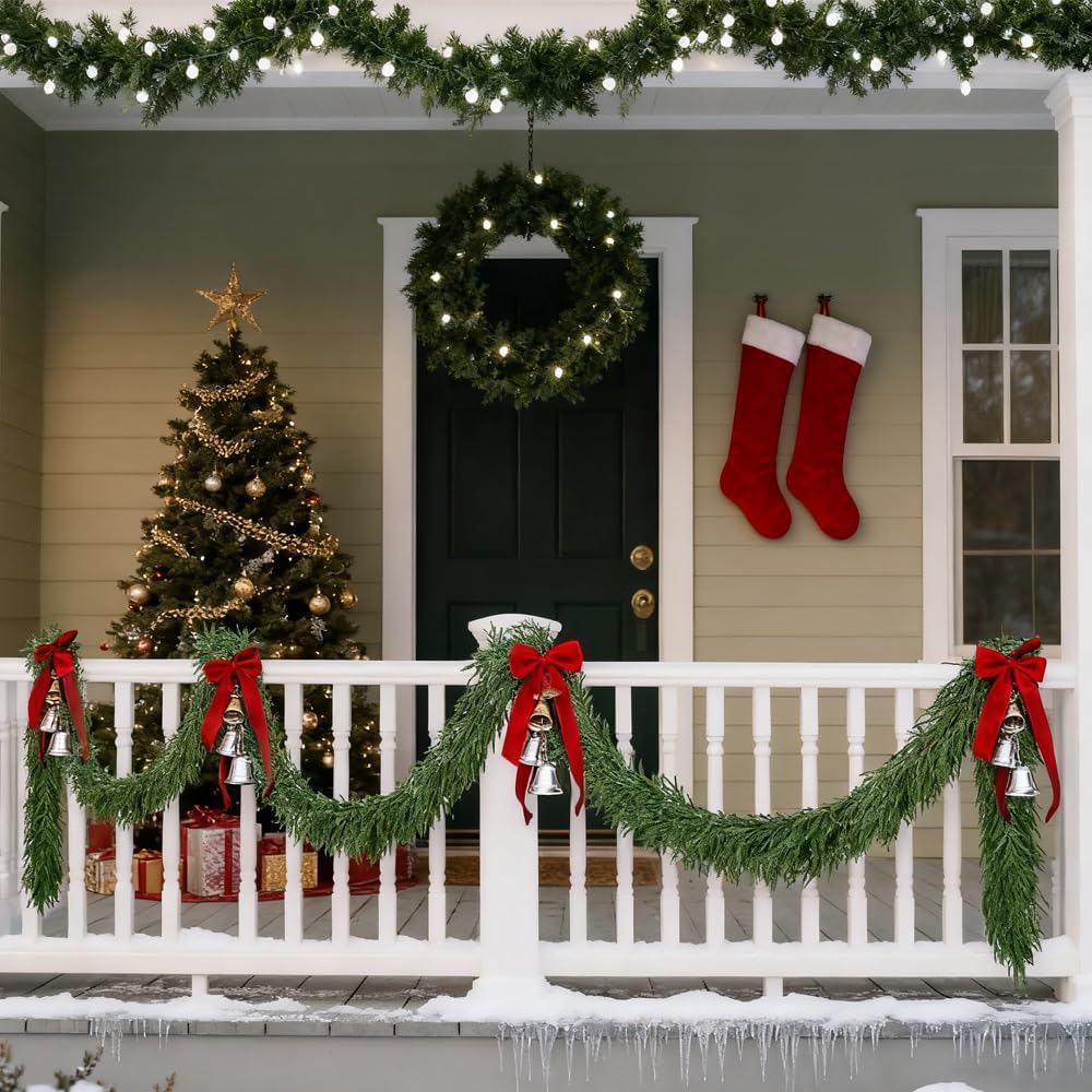 2 Pcs 6 Ft Artificial Norfolk Pine Garlands Real Touch Winter Greenery Garland Faux Green Garland for Table Centerpieces Mantle Wall Indoor Outdoor Christmas Decorations - Image 6