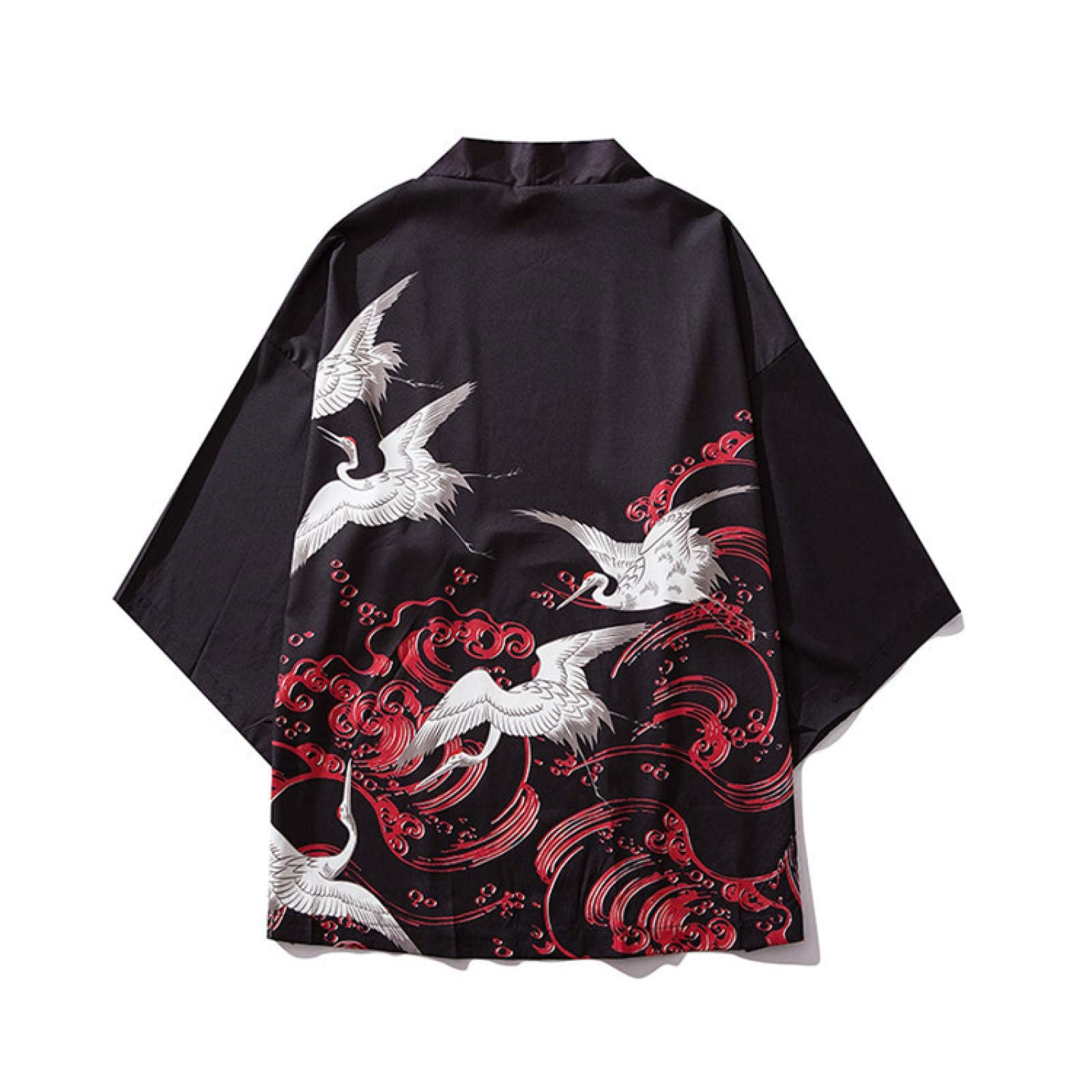 xbslj Kimono Cardigan Men，Mens Printing Coat, Japanese Kimono Outerwear, Vintage Cloak, Loose Fit Cardigan,Black-Medium-picture-10