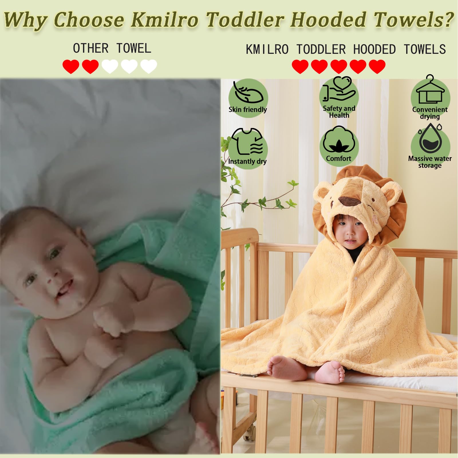 Toallas con capucha para niños y niñas de 0 a 6 años, paquete de 2 toallas de baño con capucha para niños de 27.5 x 55 pulgadas, ultra absorbentes, suaves, gruesas, toalla de baño para bebé,