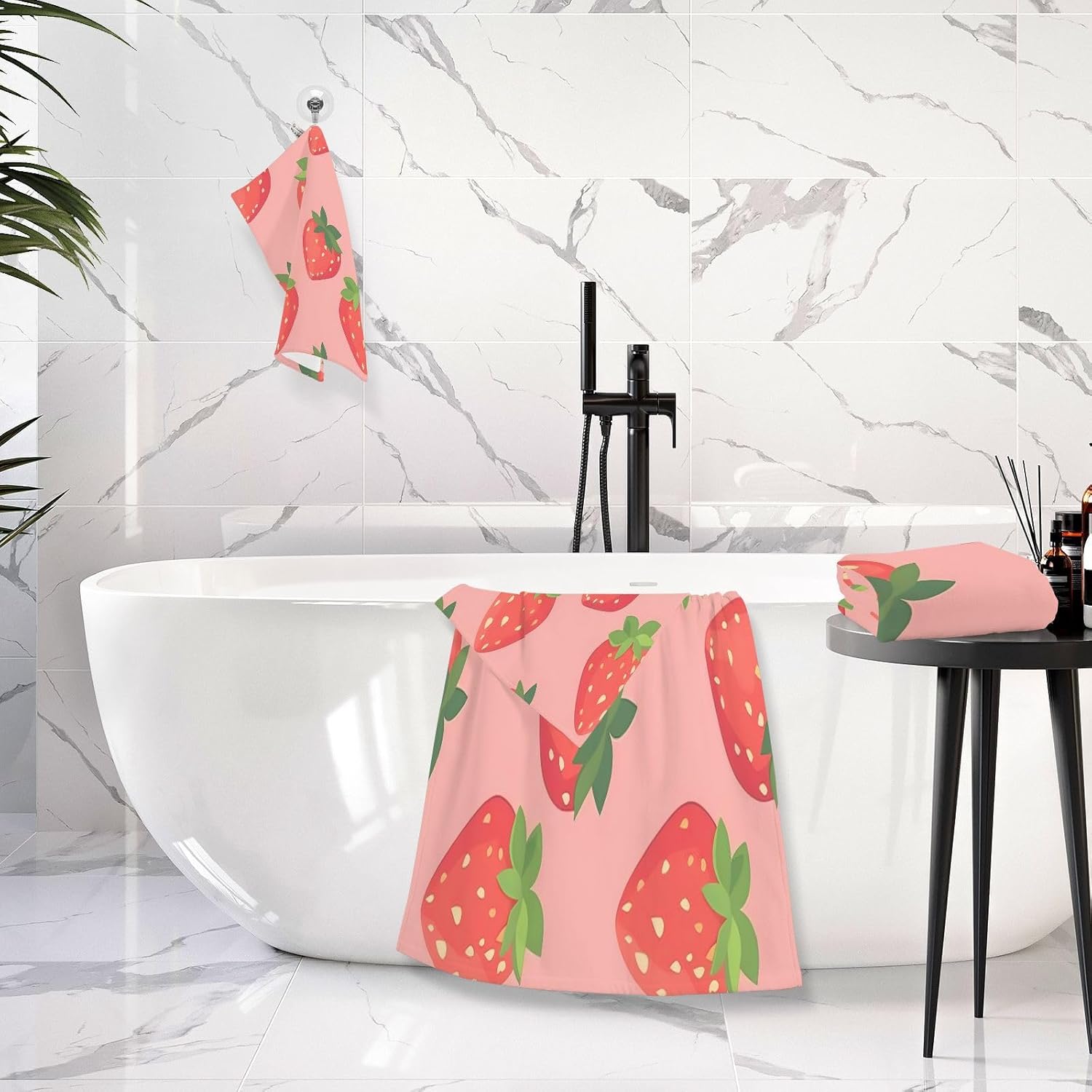 Hand Towels Premium Soft and Highly Absorbent Strawberry Pattern 2 Pcs Towels for Bathroom Set 100% Cotton Decorative Face Towels